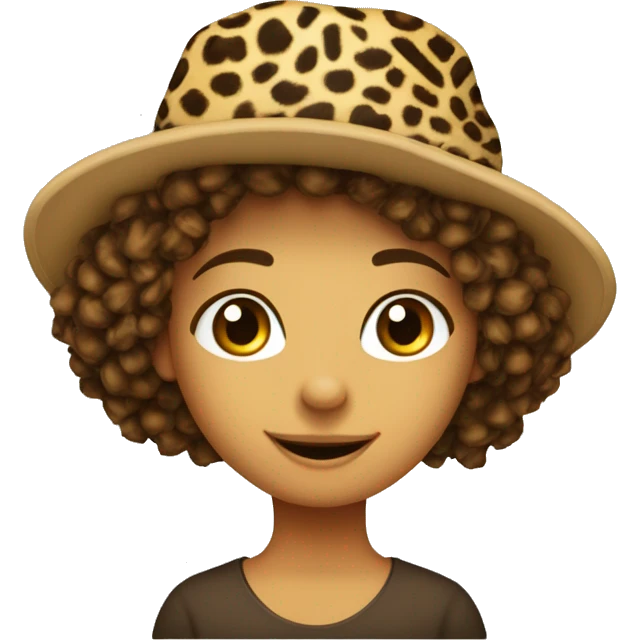 Ragazza con capelli ricci castani chiaro, occhi castani, questo cappello 🎓 e un leopardo che spunta da dietro  emoji