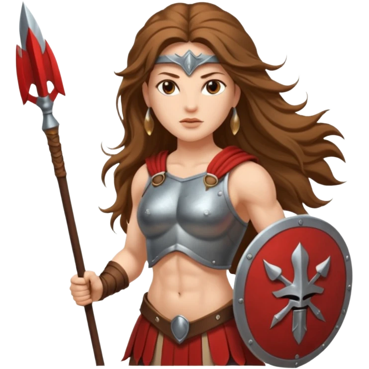 long haired woman spartan warrior holding spear and shield emoji
