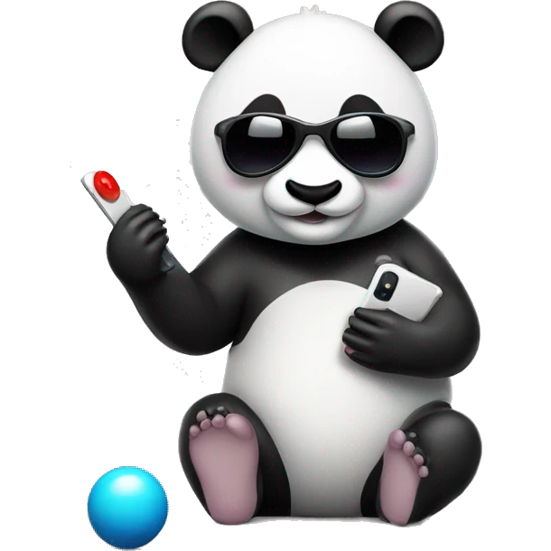 Panda eating a phone while wearing underwear and sunglass and instead of the background is a playing pool emoji