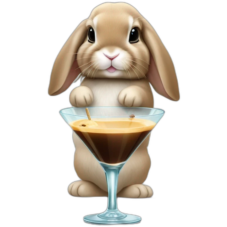 Holland lop rabbit holding an espresso martini out of a martini glass emoji
