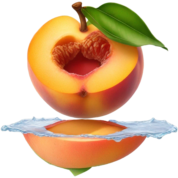 Peach cut in half with juice leaking out the peach pit  emoji
