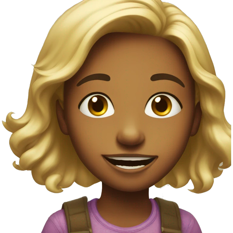 curious girl indoors with teeth emoji