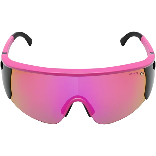 sporty pink shield visor sunglasses with thick frame with carbon fiber appearance, lightweight yet chunky design, substantial build, one-piece lens with hydrophobic coating emoji