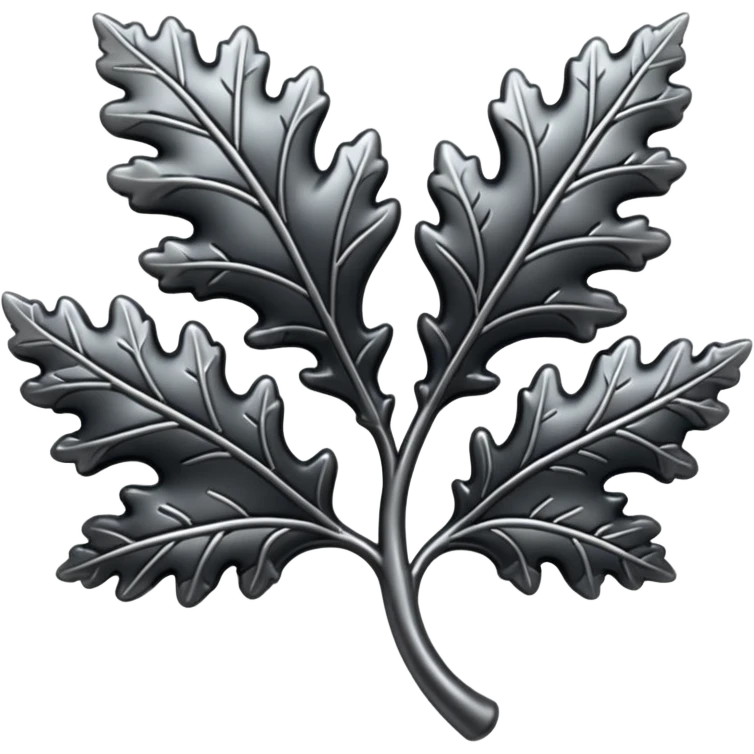 Black and silver filigree Oak leaf, 3D, extremely detailed design emoji