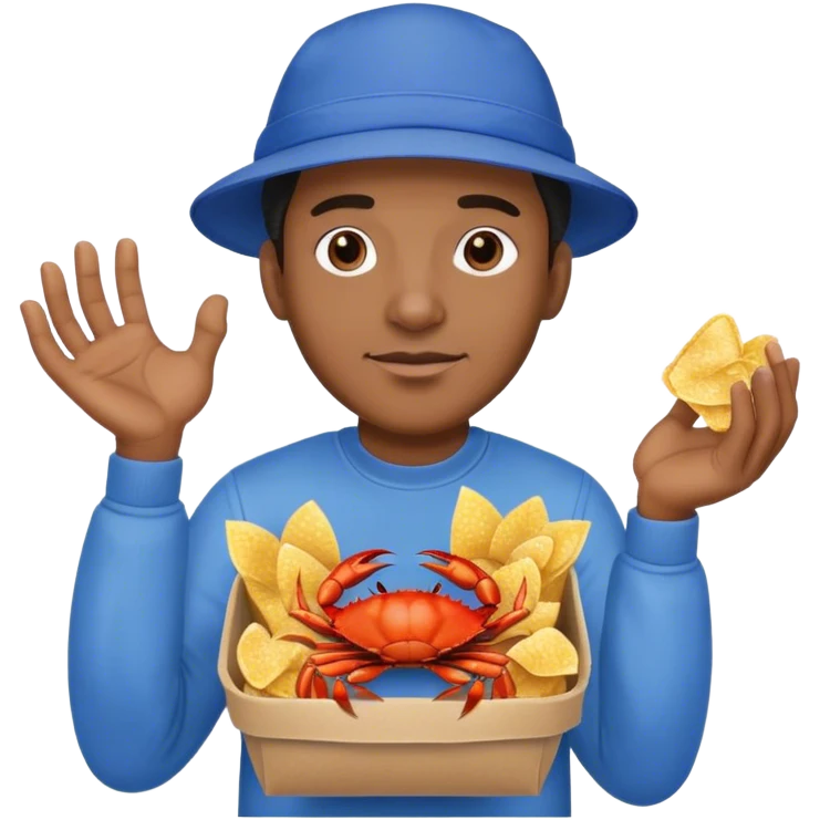 A black man in a blue hat with a pack of crab chips in his hands emoji