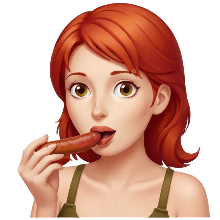 Red haired Woman with sausage emoji