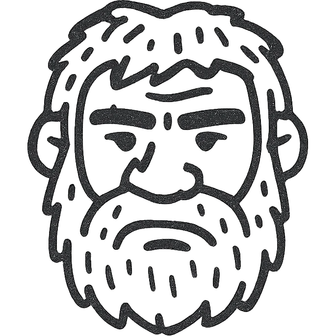 Primitive human face with thick beard and hair emoji