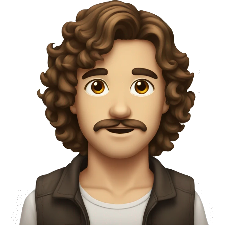 young men with brown long currly hair, little mustach and small beard emoji