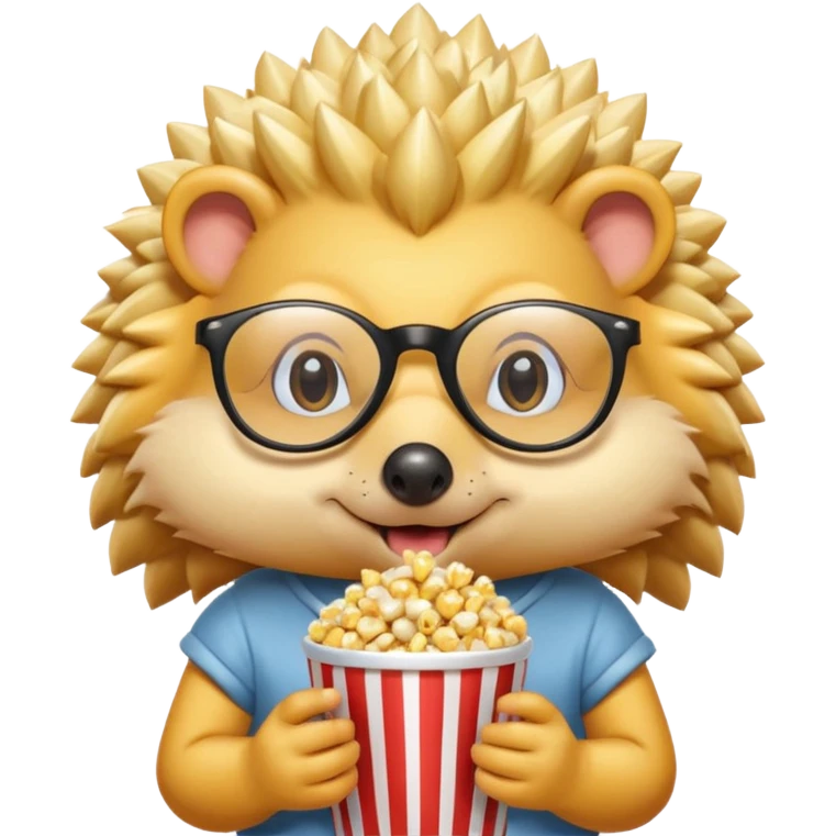 yellow hedgehog with glasses eating pop corn emoji
