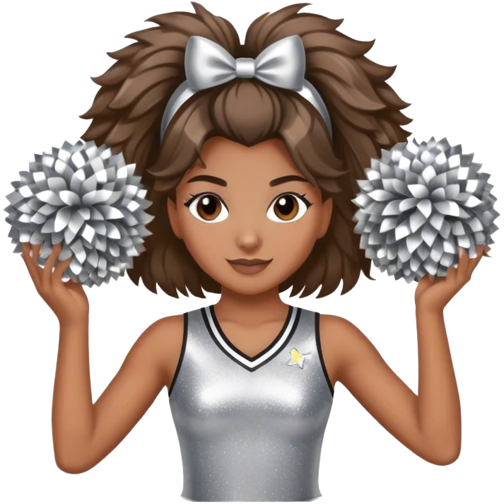 Cheerleader with hair down and Pom Pom’s wearing all silver and glitter emoji