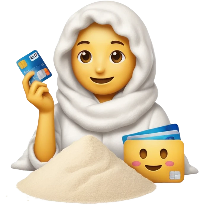 happy emoji with credit card in hand and a pile of flour emoji