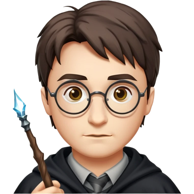 Harry Potter with glasses, lightning scar, and wand emoji