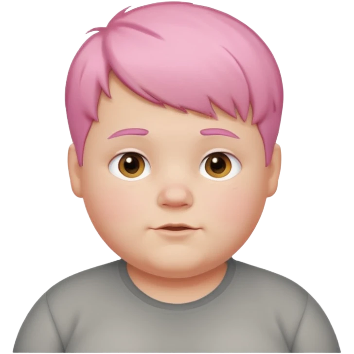 un nene blanco rellenito con pelo corto rosa,  con la sonrisa para abajo como edta ☹️ pero no enojado, la sonrisa caida las puntas para abajo emoji