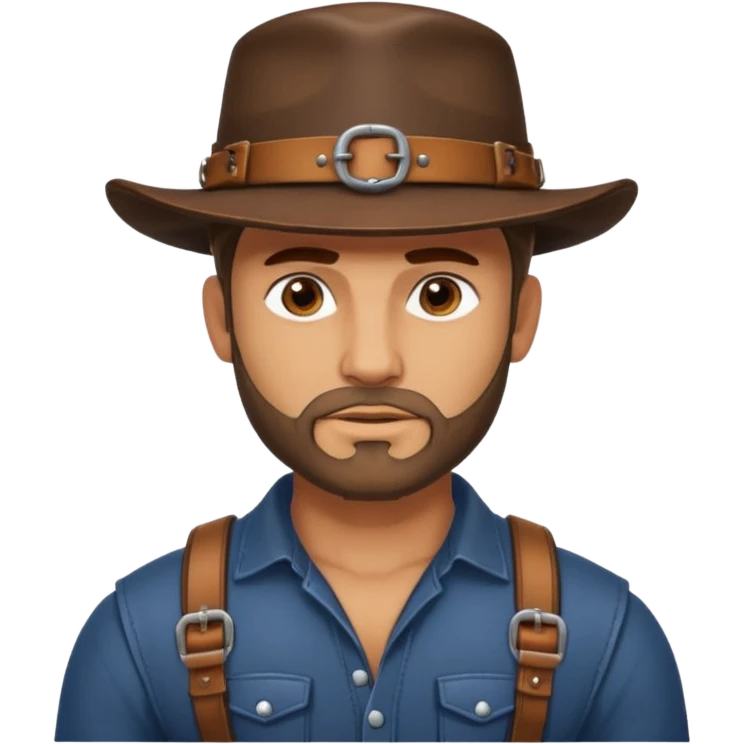 a leather Dom with a leather hat and chest harness emoji