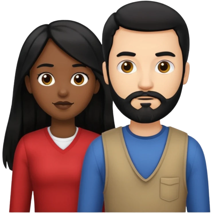 White man with black hair and black beard standing next to a black girl with long black hair emoji
