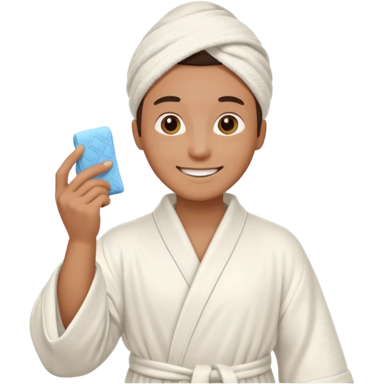 can you use this same emoji but change only the emotion to happy and giving a tip, keep the towels and robe emoji