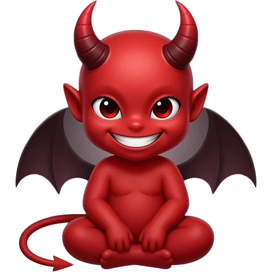 red devil emoji, horns, sitting pose, dark aura, sharp grin, minimal, clean, centered, transparent background emoji