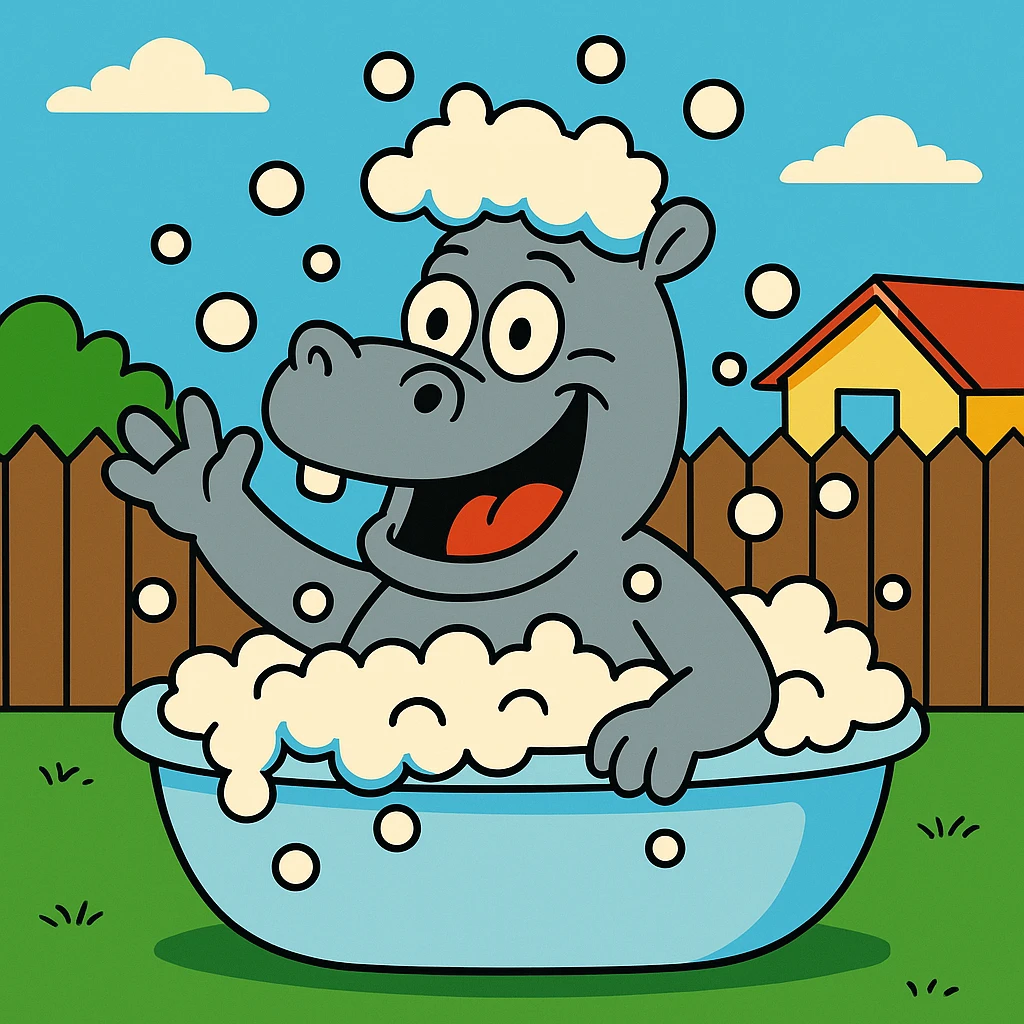 happy hippo with bubbles in bathtub emoji