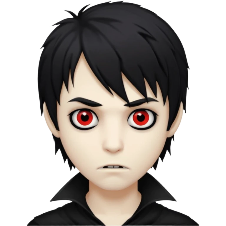 creepy boy vampire, black shaggy emo hair, medium long, dark and spooky look emoji