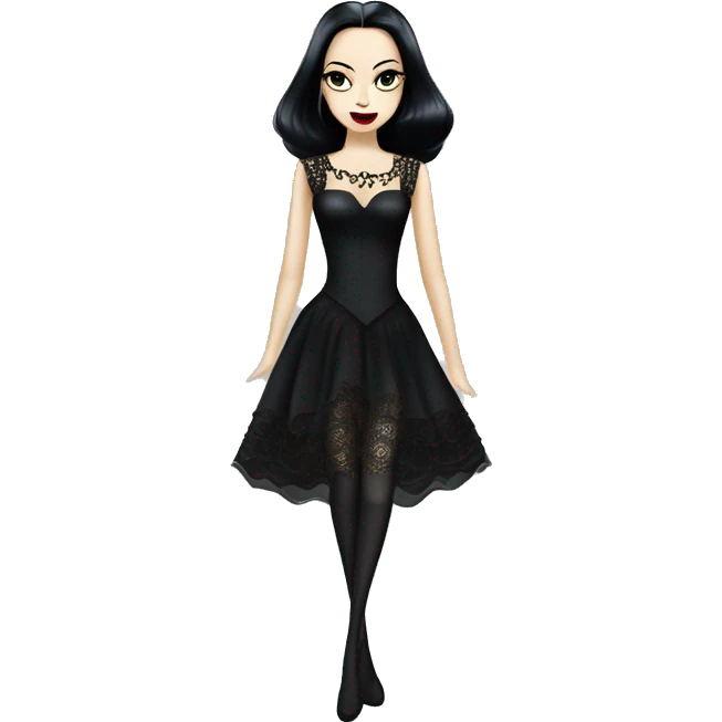 Cute morticia Addams in very thin very lightweight organza filigree backless one piece dress uniform.  emoji