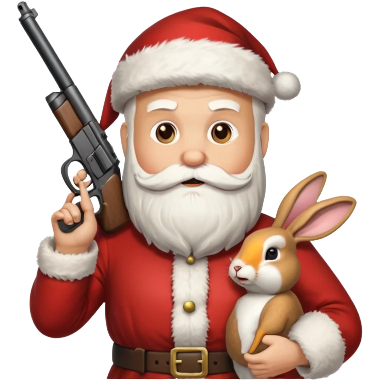 Santa holding a gun shooting a turkey and rabbit emoji