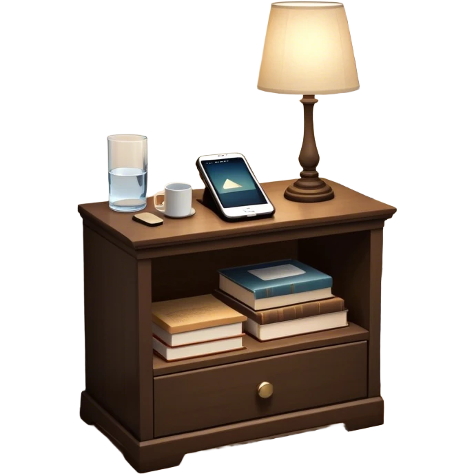 A dimly lit bedroom with a phone tucked away on a nightstand across the room. The bed is neatly made, and a glass of water sits beside a book on a cozy nightstand. Soft lighting signals a peaceful wind-down, representing the calm and control that comes from reclaiming your evenings. emoji