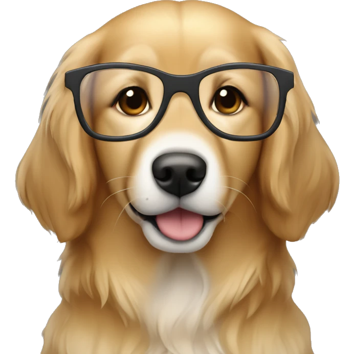 Golden retriever dog with a girl, with brown hair and brown eyes wear a clear glasses. The hair long and her skin white.  emoji
