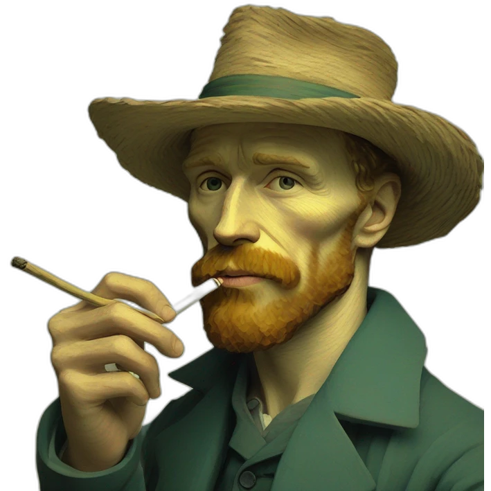 Vincent Van Gogh in 2023 chilling with a joint in hand with the boys emoji