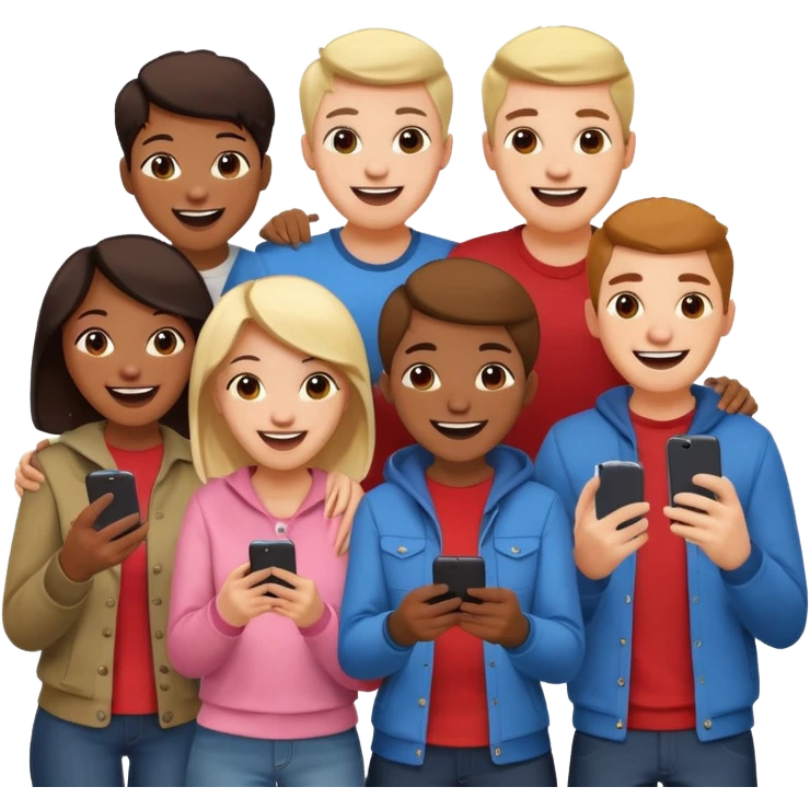 I want to generate an image to show a group of friends playing a mobile game emoji