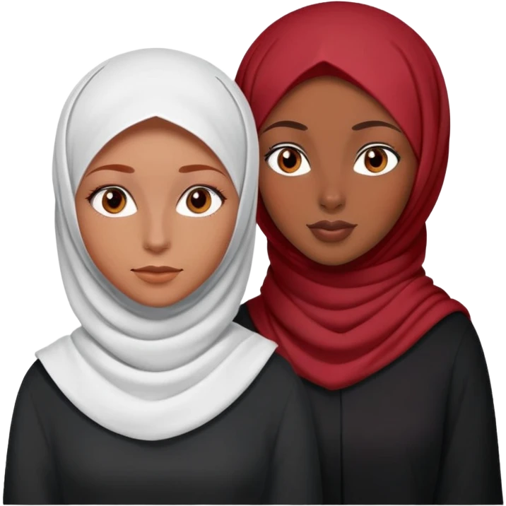 White girl with red hair and brown eyes WITH NO HIJAB ON next to a black girl wearing a hijab  emoji
