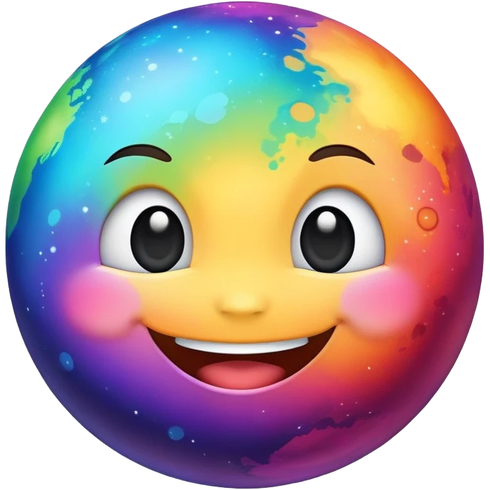 colorful planet with cute smiling face, happy expression emoji