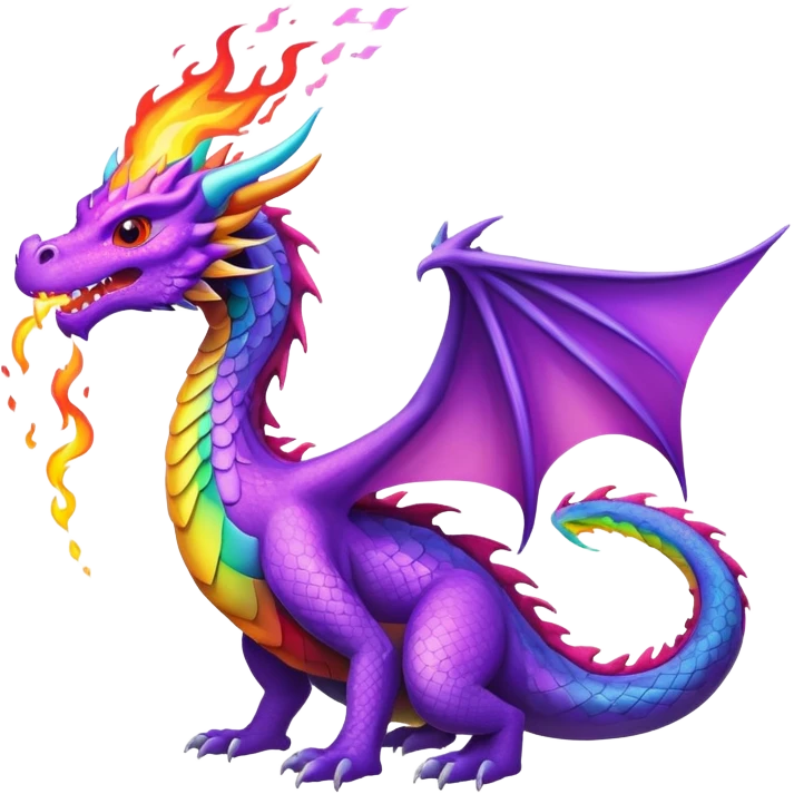 Rainbow dragon blowing eggplant fire emoji