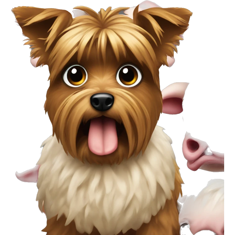 Evil yorkie eating giant mutton emoji