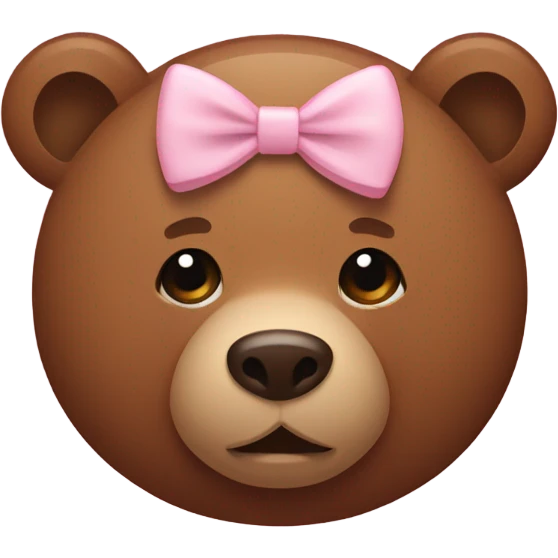 Brown emoji bear with small light pink bow on head emoji