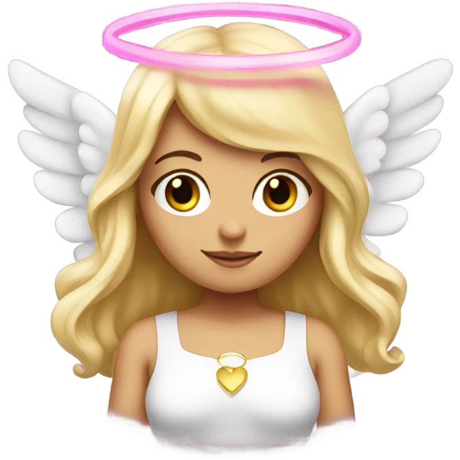 female angel with blonde hair, wings and a halo, with a pink bow tied around her neck  emoji