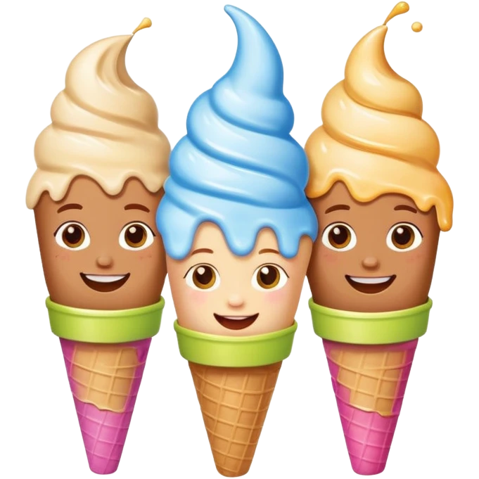 happy children with melting ice cream cones emoji