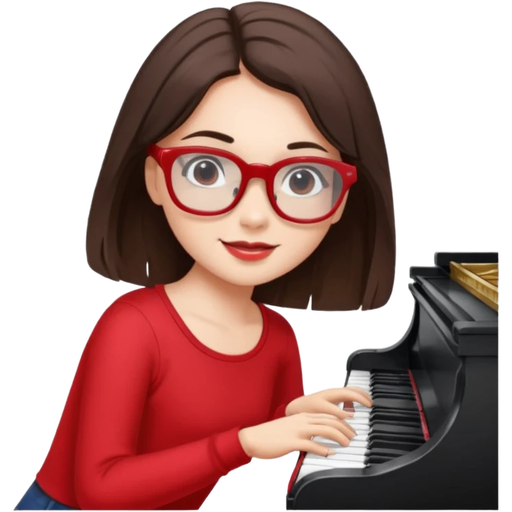 Brunette in red  white maltes glassespianista emoji
