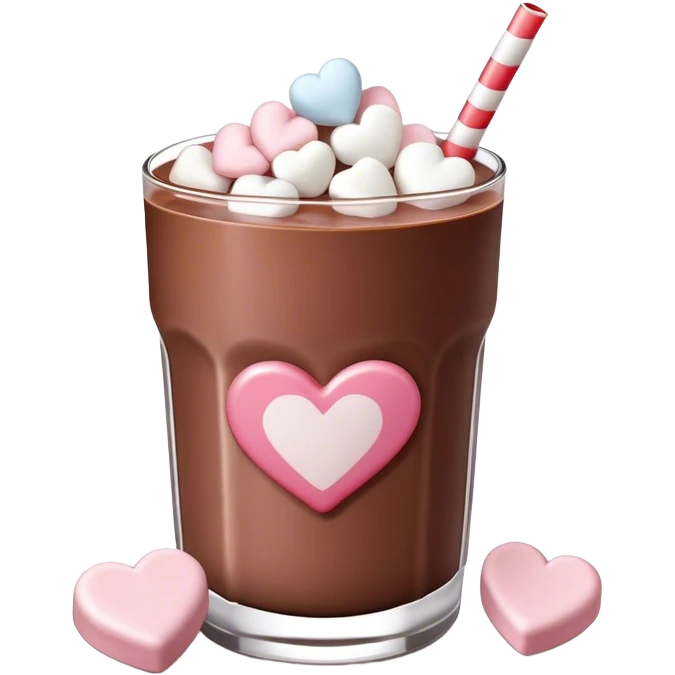 Chocolate milk with heart shaped marshmallows on top emoji