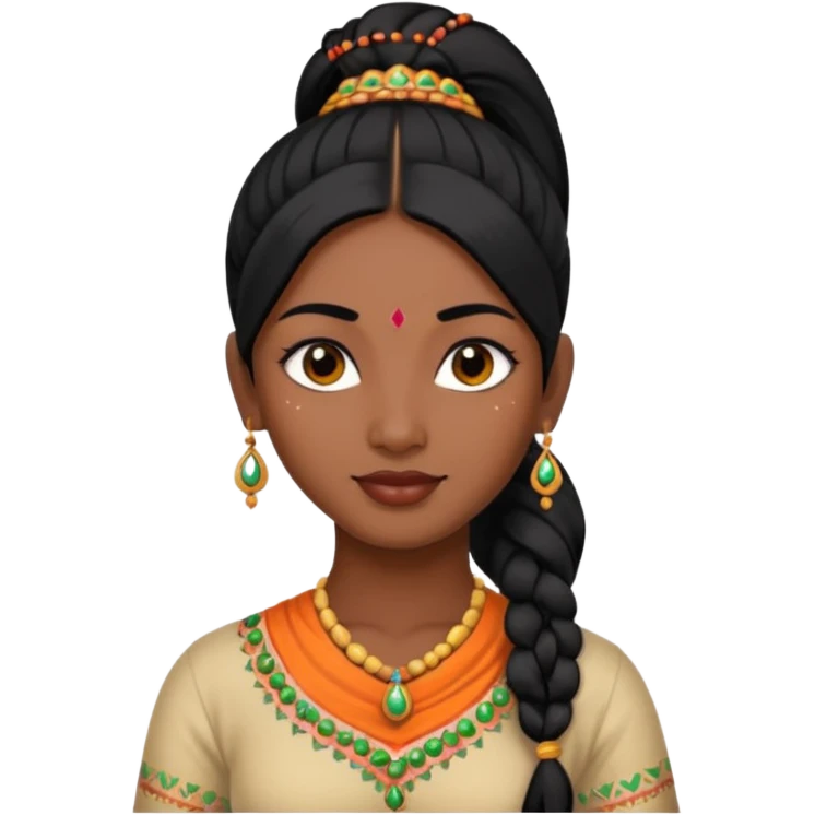 Indian lady with ponytail black hair emoji