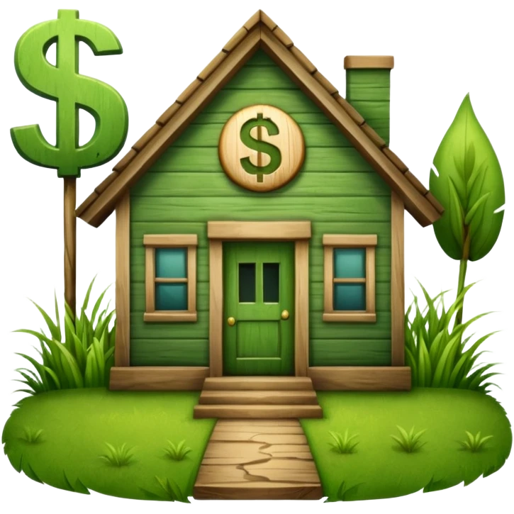 a normal simple house with a big dollar sign in the middle emoji