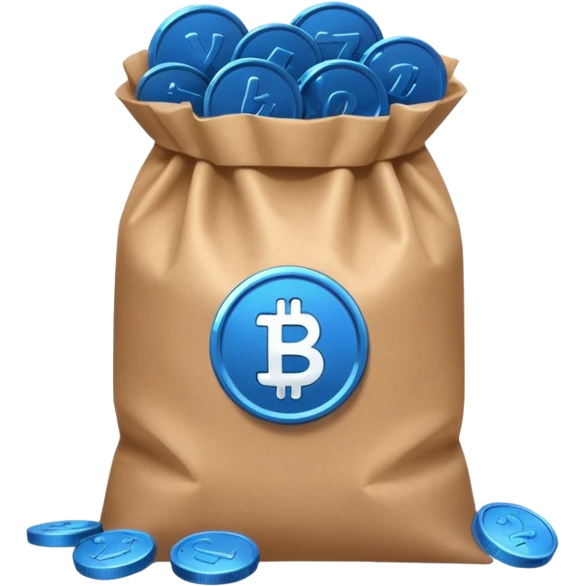 blue coins inside a brown bag  emoji