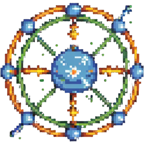 retro pixel art atom with valence electrons orbiting emoji