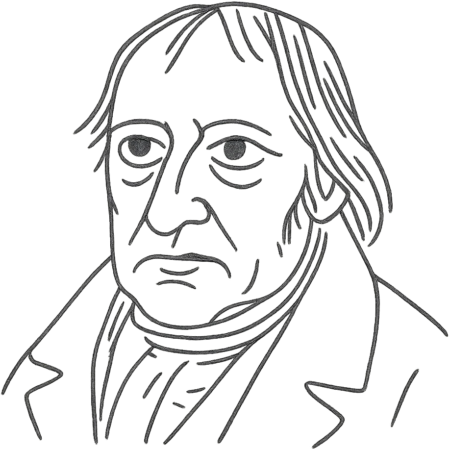 a hand drawn black outline portrait of philosopher Hegel with similar-sized eyes based a famous portrait of him emoji
