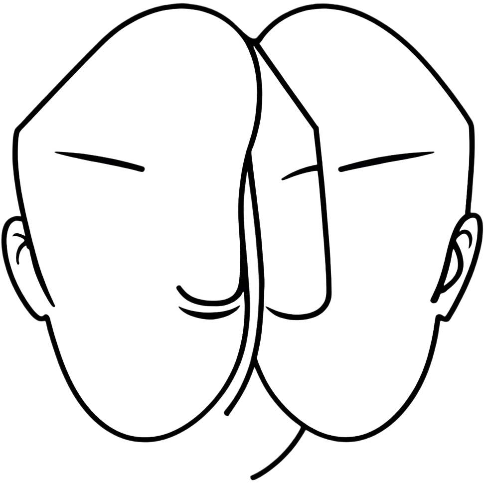 face split into two halves, one half realistic, other half art style emoji