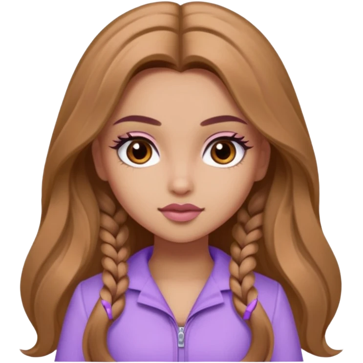 Bratz Yasmin light brown long hair brown eyes, Lilac outfit emoji