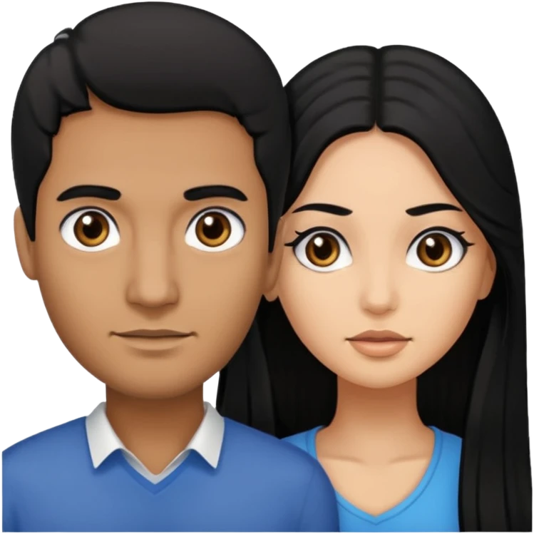 A brown man with black hair black eyes and woman with long black hair black eyes emoji