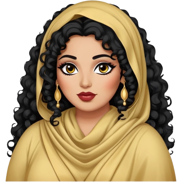 big plus size, arab, long black curly hair, baddie,pretty, makeup, lipgloss, black eyeliner, dark skin, dupatta/shawl
 emoji
