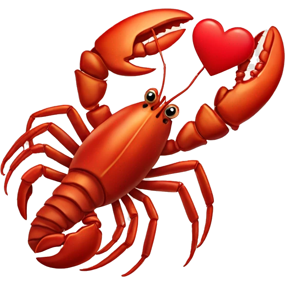 lobster holding a red emoji heart in it’s left claw emoji