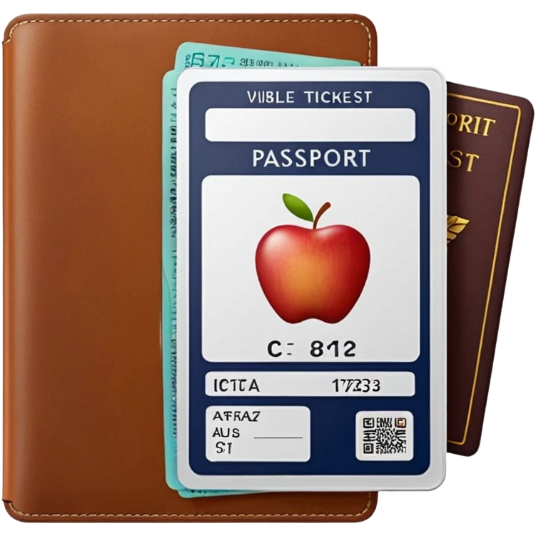 passport with visible airline tickets, Apple emoji style, colors #173e12 and #c1a793, no text, minimalist emoji