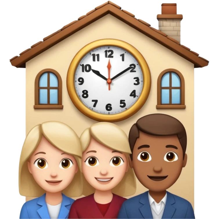 two people, a clock and a house together emoji